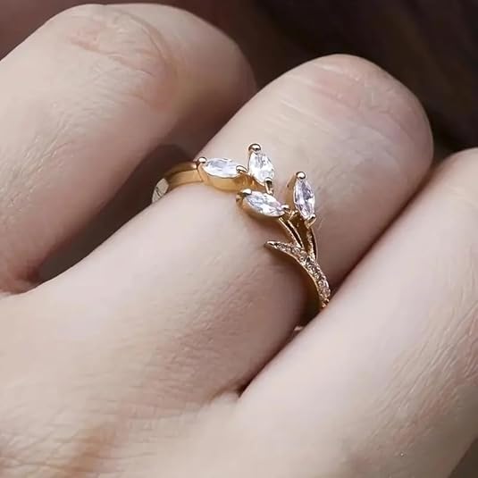 Minimalist Leaf Zirconia Ring for Women – Elegant Engagement Jewelry