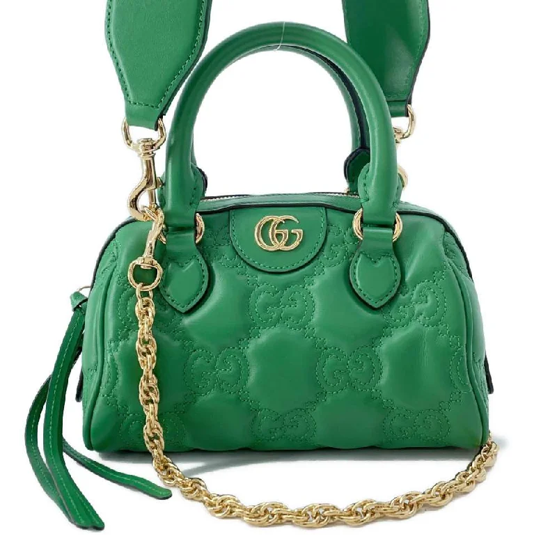 Gucci backpacks for women with a padded laptop compartmentGUCCI GGMatelasse 2wayTravel Bag Green 702251 Leather Size Mini