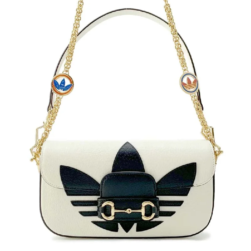 Women Gucci bags with a magnetic snap closure for easy accessGUCCI Adidas Horsebit1955 White/Black 722009 Leather Size Small