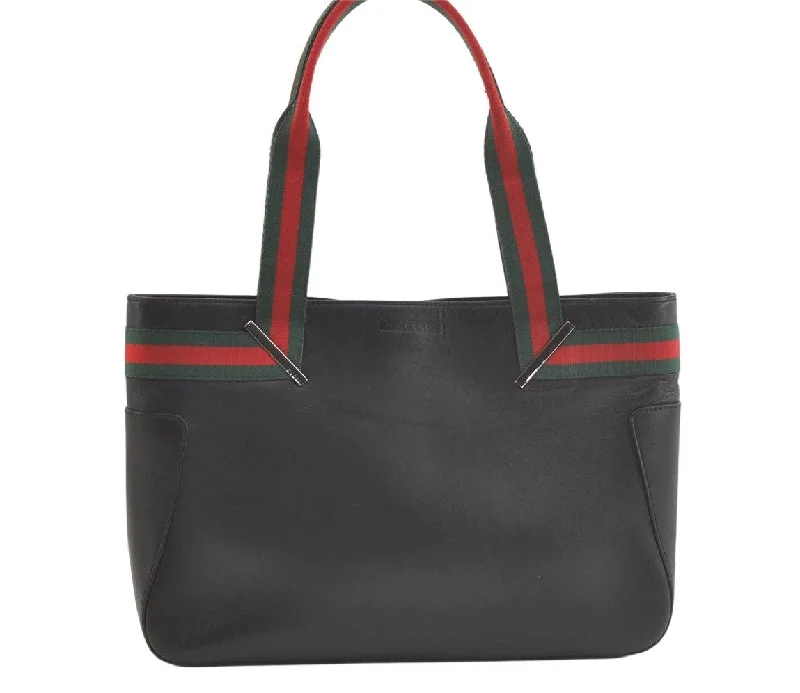 Ladies Gucci Dionysus bags with a chain - link shoulder strapAuthentic GUCCI Web Sherry Line Shoulder Tote Bag Leather Black 2275K