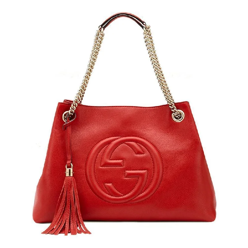 Gucci handbags for women with a patent - leather finishGucci Soho Red Cellarius GG Logo Leather Chain Tote Bag