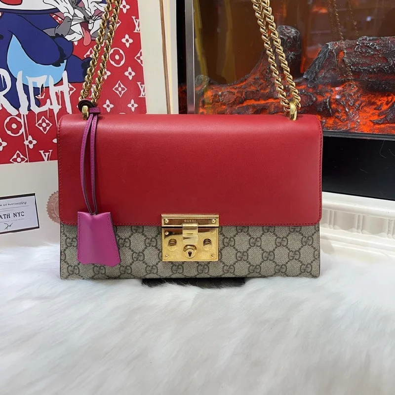 Ladies Gucci Dionysus bags in a pastel colorGucci Padlock Beige Red GG Supreme Canvas Small Shoulder Bag