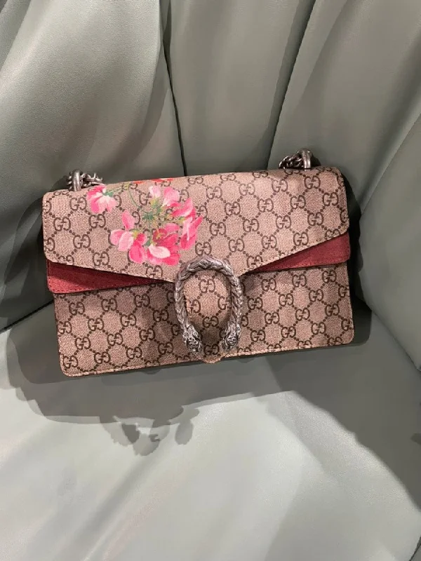 Ladies Gucci Dionysus bags in a pastel colorGucci Dionysus Beige GG Supreme Floral Print Medium Shoulder Bag