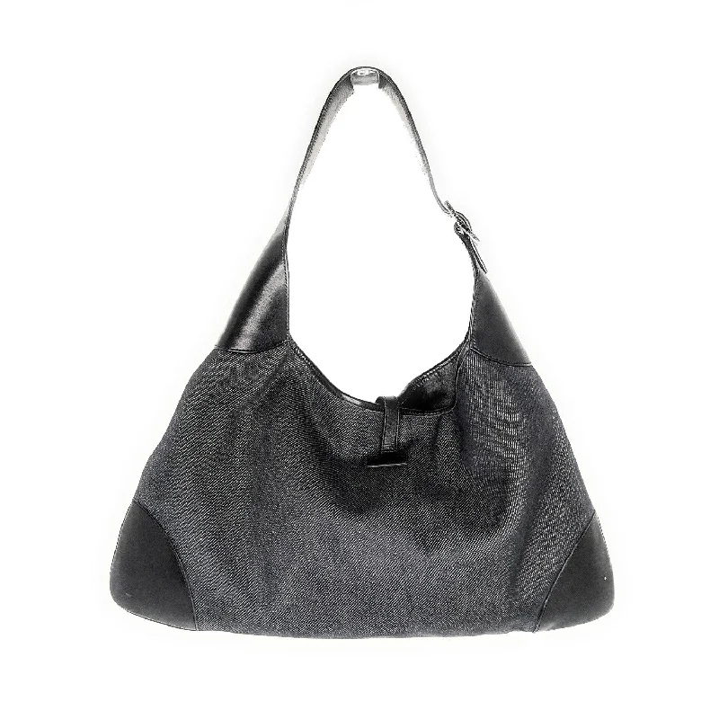 Women Gucci bags with a front - flap pocket for quick - access itemsGucci Black Denim Jackie Shoulder Bag Hobo