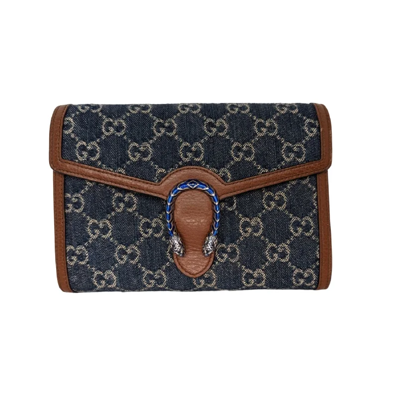 Women Gucci Sylvie bags with a detachable ribbon detailGucci Denim GG Monogram Mini Dionysus Chain Wallet Blue