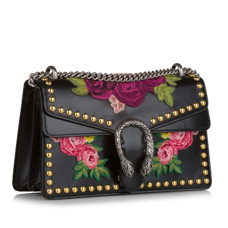 Women Gucci bags with a magnetic snap closure for easy accessGucci Dionysus Embroidered Studded Shoulder Bag (35202)