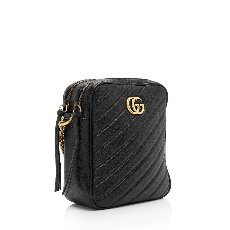 Gucci backpacks for women with a multi - pocket designGucci Diagonal Matelasse Leather GG Marmont Double Zip Mini Camera Bag (Dph41D)