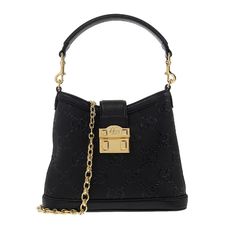 Gucci Dionysus bags for women with tiger - head claspsGucci GG Black Embossed Pebbled Leather Gold Chain Shoulder Bag