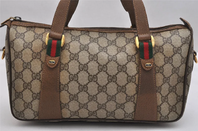 Gucci Marmont bags for women with quilted leather exteriorsAuthentic GUCCI Web Sherry Line 2Way Hand Bag GG PVC Leather Brown Junk 1020K