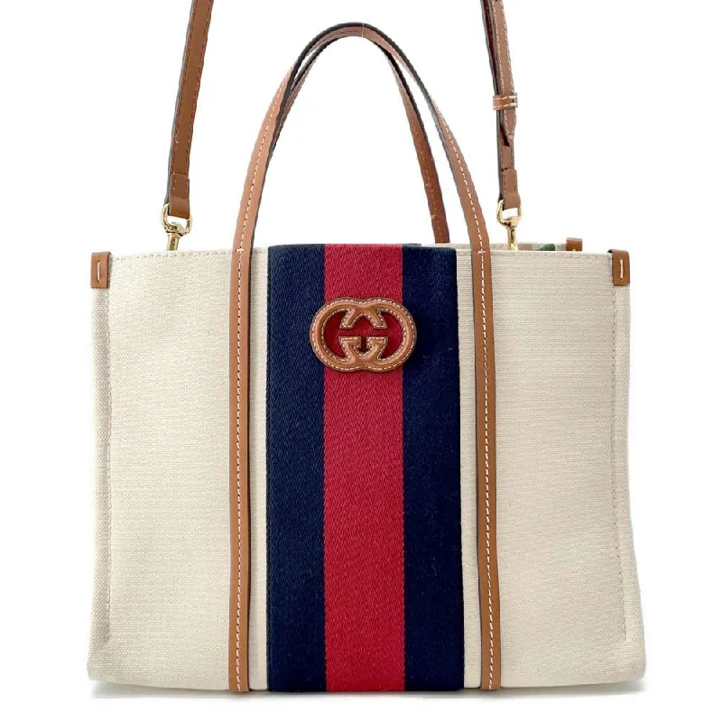 Women Gucci Sylvie bags with a crystal - embellished web stripeGUCCI Interlocking G 2way Tote Bag Natural/Blue/Red 727721 Canvas Leather Size Medium