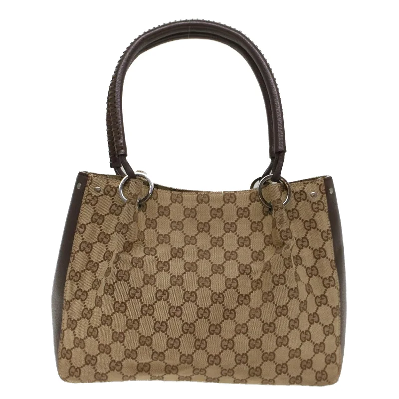 Women Gucci bags with a chain - link trim and a leather bodyGucci GG Canvas Hand Bag Beige 115007  ki3212