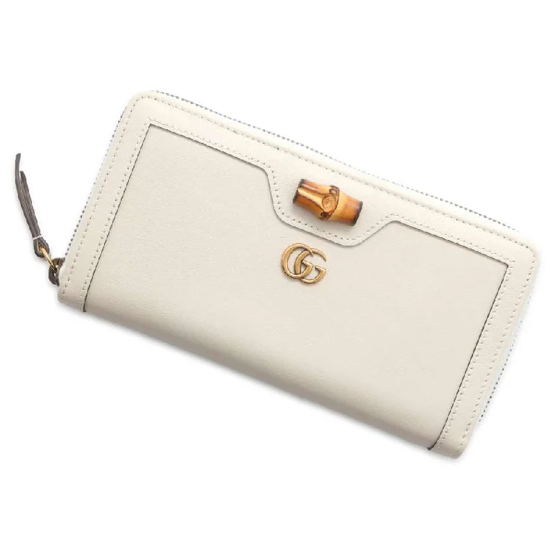 Ladies Gucci shoulder bags with a wide - width strapGUCCI Diana Round Zip Long Wallet Ivory 658634 Leather/Bamboo