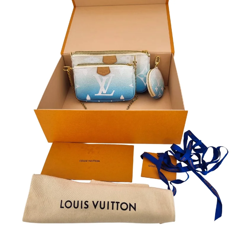 Louis Vuitton bags with a snap - button closure and a decorative charm for styleLouis Vuitton Multi Pochette Accessories By The Pool Blue