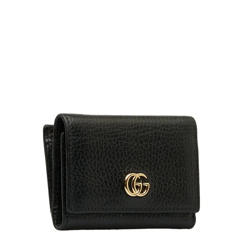 Gucci Marmont bags for women with a snakeskin - effect panelGUCCI GG Marmont Double G Trifold Wallet L-shaped 644407 Black Leather Women's