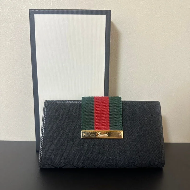 Medium - sized Women Gucci handbags for everyday useGucci GG Canvas Long Wallet Black With Red Green Stripe