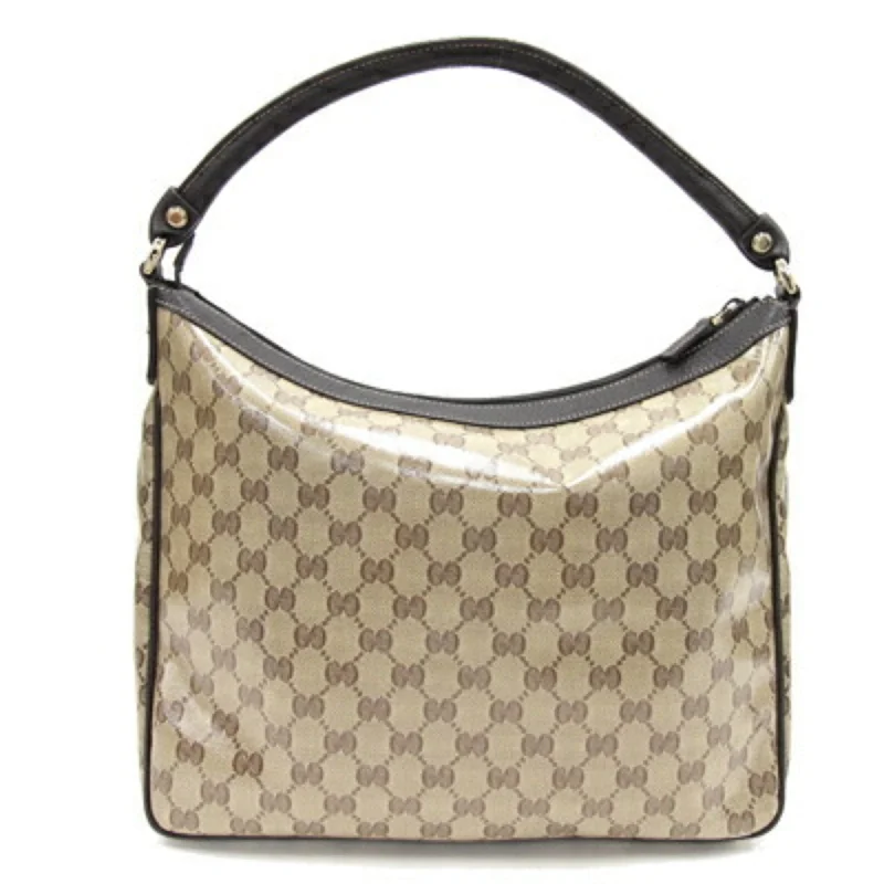 Ladies Gucci shoulder bags with a magnetic - closure flapGUCCI One Shoulder Bag GG Crystal 293581 Dark Brown Beige Ladies