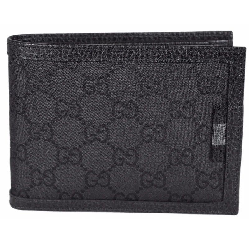 Gucci backpacks for women with a multi - pocket designGucci Men's Black Nylon GG Web Tab Trifold Passcase ID Wallet 217044