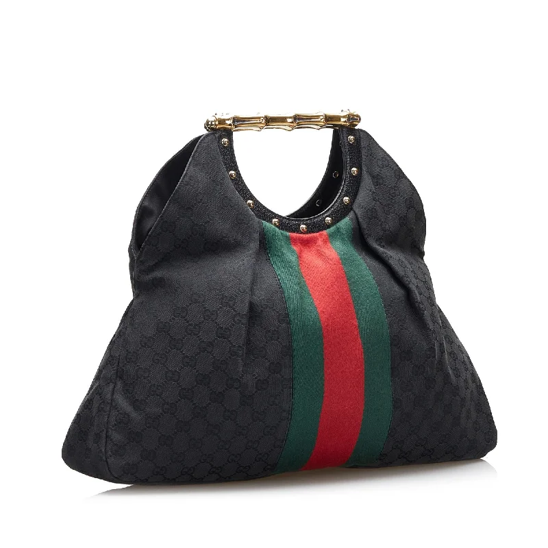 Medium - sized Women Gucci handbags for everyday useGucci GG Canvas Web Metal Bamboo Tote (SHG-XlBfM7)