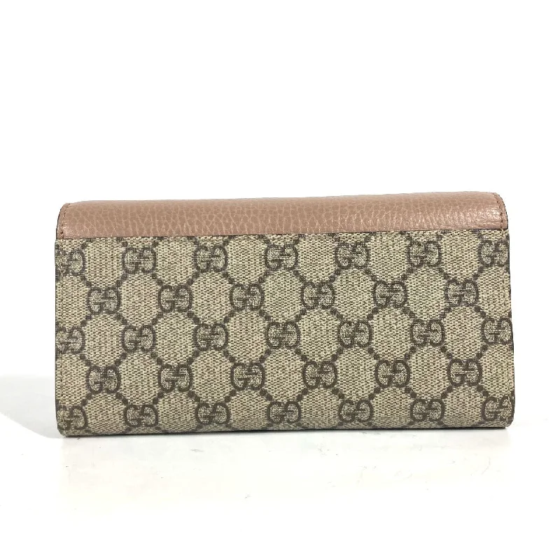 Ladies Gucci shoulder bags with a wide - width strapGUCCI Long Wallet Purse 456116 GG Supreme Canvas pink beige GG Supreme Double G Leather Continental Wallet Women Used