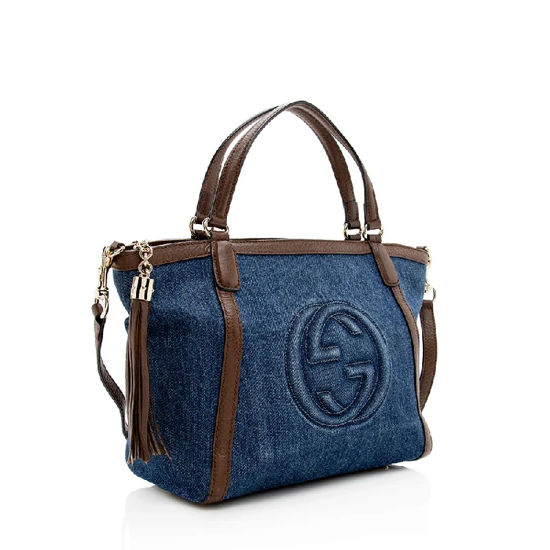 Ladies Gucci shoulder bags with a tassel decorationGucci Denim Soho Top Handle Tote (SHF-18884)