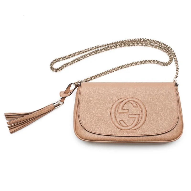 Ladies Gucci shoulder bags with a single - handle designGucci Soho Disco GG Camelia Beige Tassel Chain Crossbody Bag