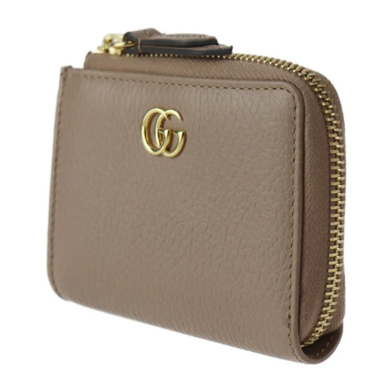 Ladies Gucci shoulder bags with a magnetic - closure flapGUCCI GG Marmont Coin Case 644406 Leather Beige Gold Metal Fittings Purse L-shaped Zipper Japan Limited