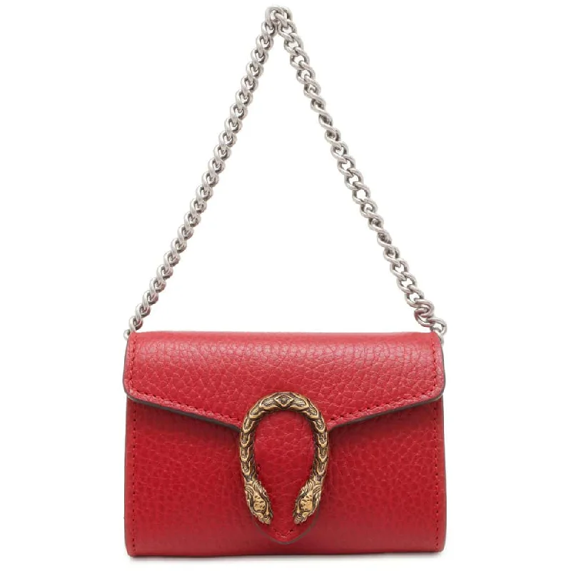 Gucci Marmont bags for women with quilted leather exteriorsGUCCI Dionysus Chain Card Case Red 574930 Leather