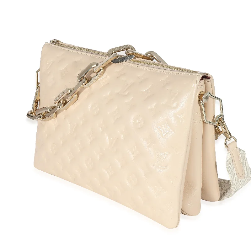 Louis Vuitton bags with a front - flap pocket for quick - access itemsLouis Vuitton Cream Monogram Puffy Lambskin Coussin MM