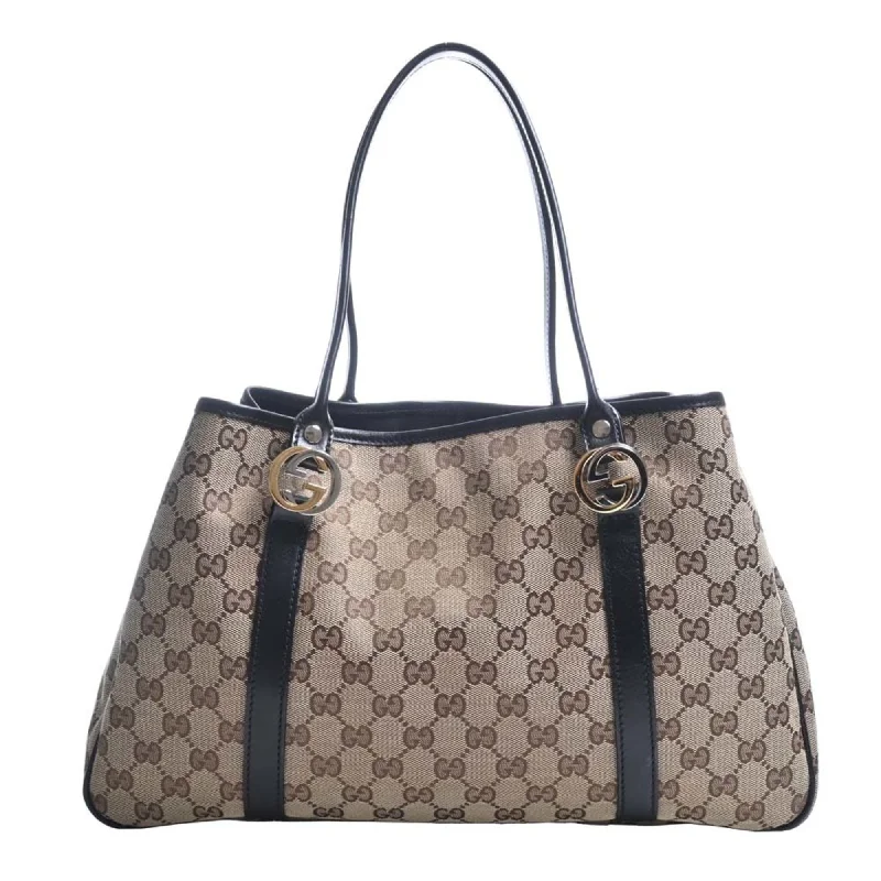 Women Gucci bags with a magnetic snap closure for easy accessGUCCI GG Canvas Twins Tote Bag 232957 Beige/Black Women's