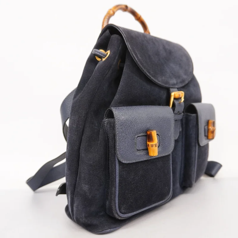 Women Gucci bags with a detachable mobile phone holderGucci  Bamboo Rucksack 003 2058 0016 Women's Leather,Suede Backpack Navy