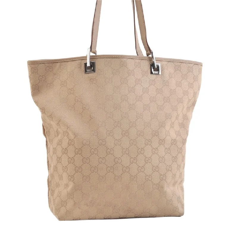 Women Gucci bags with a magnetic snap closure for easy accessAuthentic GUCCI Vintage Shoulder Tote Bag GG Canvas Leather 31243 Beige 2818K