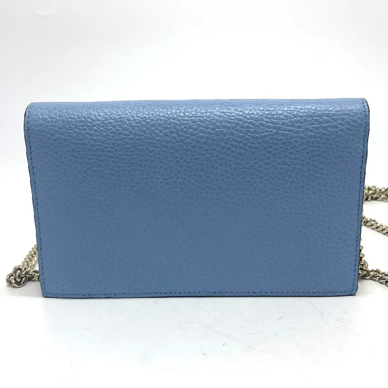 Ladies Gucci shoulder bags with a wide - width strapGUCCI Long Wallet Purse 466506 leather blue logo Chain wallet Women Secondhand