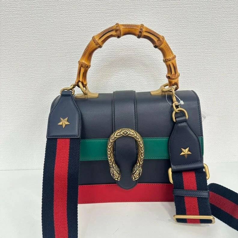 Ladies Gucci shoulder bags with a magnetic - closure flapGucci Dionysus Bamboo 2way Leather Bag - Black/Green/Red, Medium HandBag with Gold Hardware