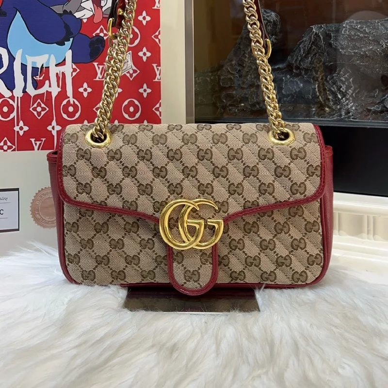 Ladies Gucci shoulder bags with a tassel decorationGucci Marmont Beige Brown Monogram Leather Shoulder Bag Medium