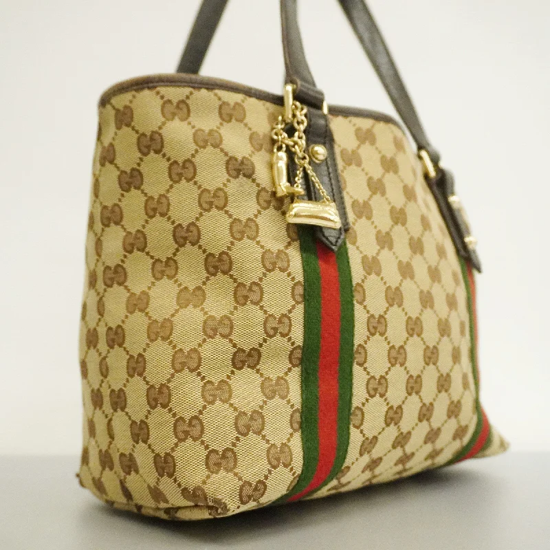 Women Gucci Sylvie bags with a detachable ribbon detailGUCCI  Sherry Line 137396 Women's GG Canvas,Leather Tote Bag Beige,Brown