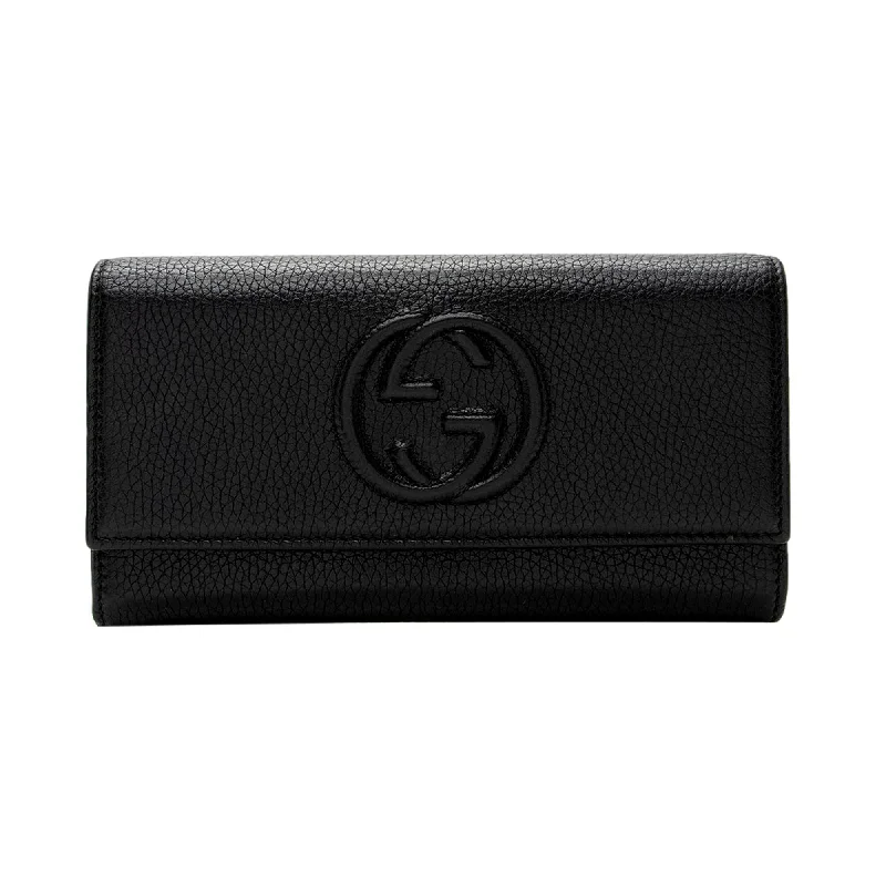 Ladies Gucci Dionysus bags in a pastel colorGucci Soho Cellarius Black Long Flap Wallet Clutch Black Pebbled Leather