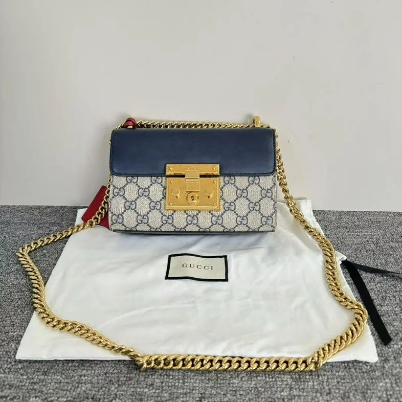 Medium - sized Women Gucci handbags for everyday useGucci Padlock Beige Blue GG Supreme Canvas Shoulder Bag Small