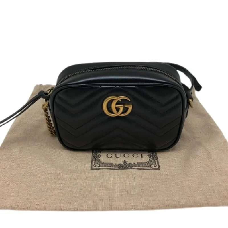 Gucci Marmont bags for women with quilted leather exteriorsGUCCI GG Marmont Chain Shoulder Bag Crossbody 448065 Leather Black Gold Hardware Women's