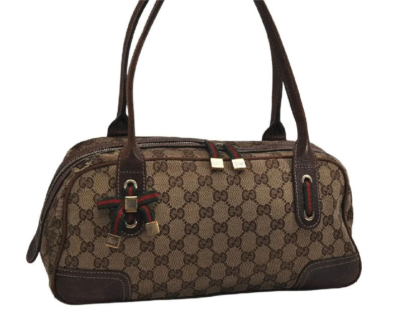 Ladies Gucci handbags with a detachable coin purse insideAuth GUCCI Web Sherry Line Princy Shoulder Bag GG Canvas Leather Brown 0362K