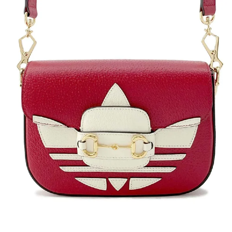 Ladies Gucci shoulder bags with a magnetic - closure flapGUCCI Horsebit 1955 Shoulder Bag Adidas collaboration Red/White 658574 Leather