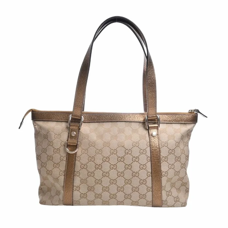 Small - sized Women Gucci shoulder bags for evening outingsGucci GG Canvas Leather Tote Bag 141470 Beige/Gold Women's