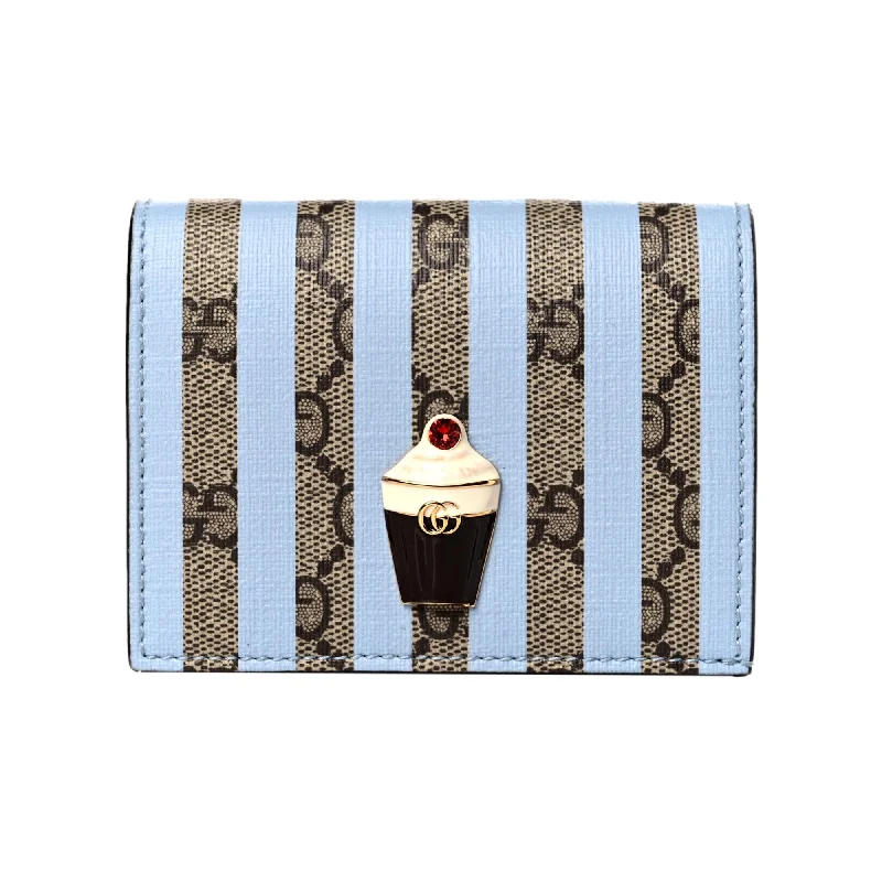 Gucci handbags for women with a back - zip pocketGucci GG Monogram Canvas Ice Cream Blue Stripes Compact Folio Wallet