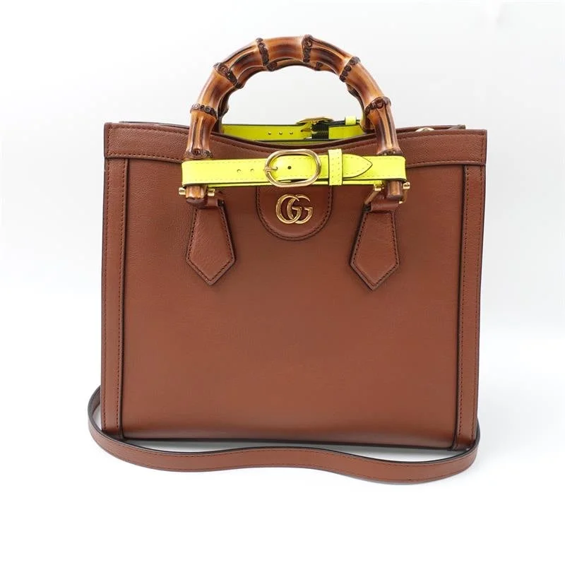 Women Gucci bags with a front - zip pocket for small itemsGucci Diana Brown Calfskin Shoulder Bag With Bamboo Handles