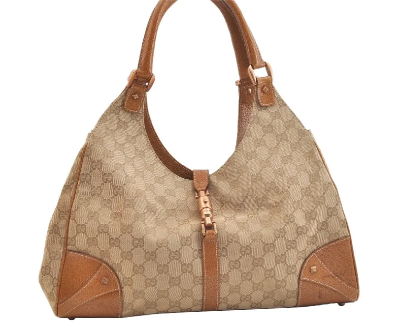 Gucci handbags for women with a beaded trimAuthentic GUCCI Jackie Shoulder Hand Bag GG Canvas Leather 124404 Beige 2822K