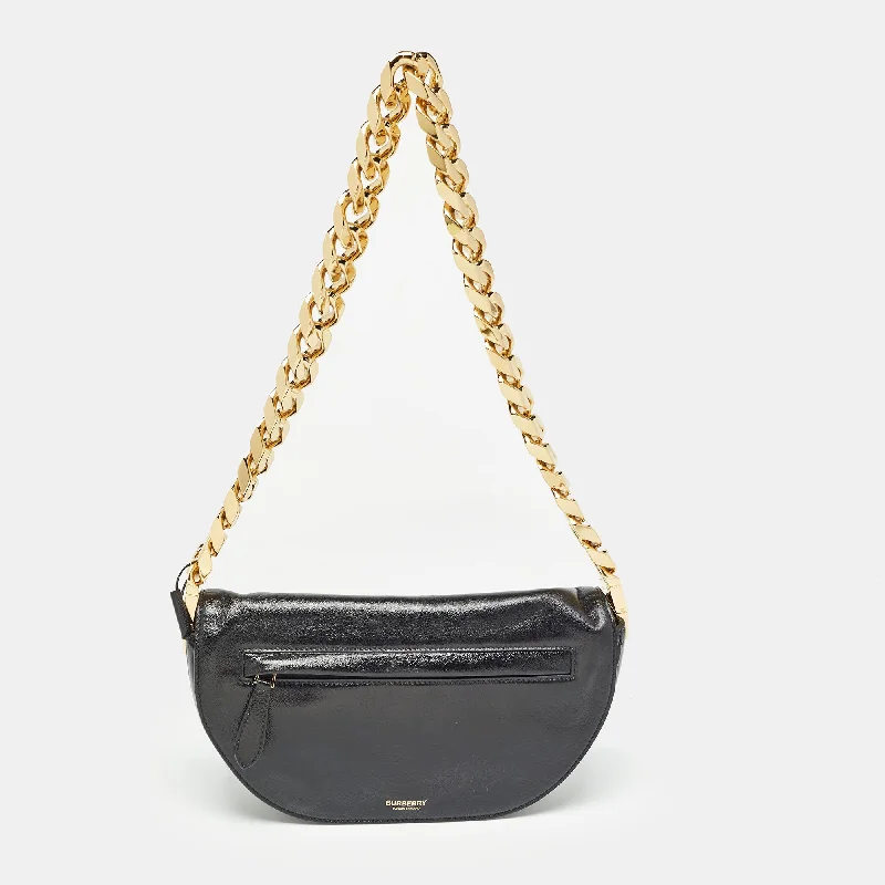 Easy - to - Clean Burberry Bags for Busy LifestylesBURBERRY Black Soft Leather Small Olympia Chain Shoulder Bag