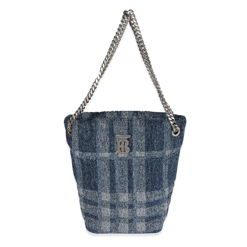 Soft Leather Burberry Duffel Bags for Weekend TripsBURBERRY Blue Denim Small Lola Bucket Bag