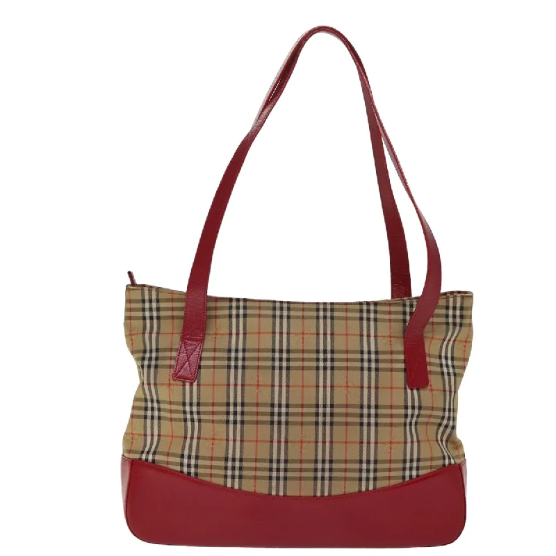 Statement - Making Oversized Burberry BagsBURBERRYSs Nova Check Shoulder Bag Canvas Leather Beige Red  77378