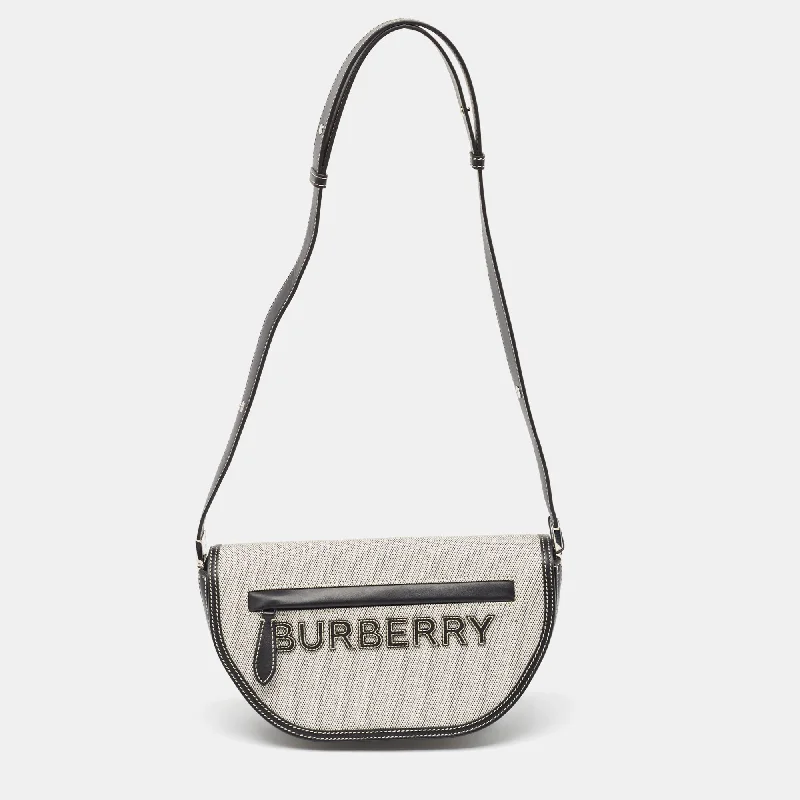 Trendy Burberry Hobo Bags for Casual WearBURBERRY Black/White Canvas and Leather Small Olympia Shoulder Bag