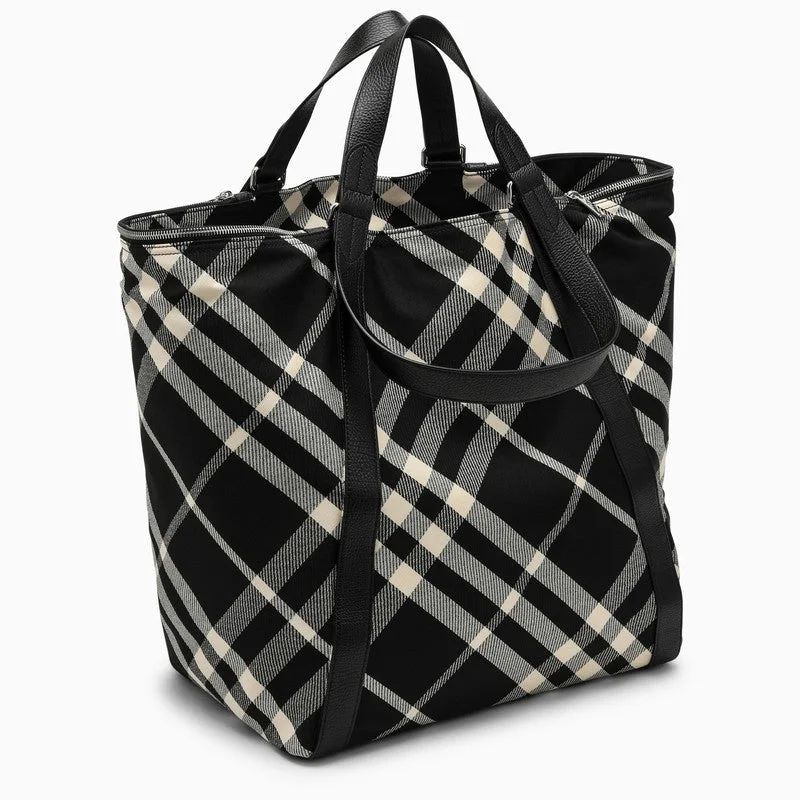 Stylish Burberry Tote Bags for Office UseBurberry Black/Calico Cotton-Blend Tote Bag With Check Pattern Men