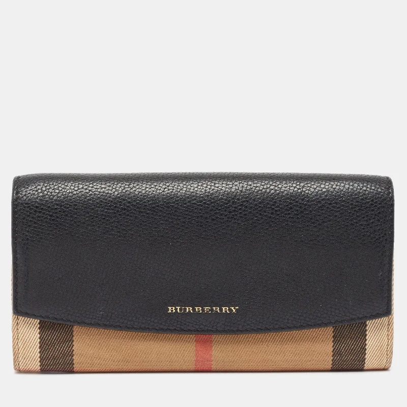 Sparkling Sequined Burberry Bags for PartiesBURBERRY Black/Beige House Check Canvas and Leather Flap Continental Wallet